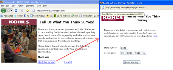 Kohl's Survey (printscreen 1)