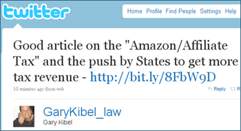 Gary Kibel's tweet on affiliate tax