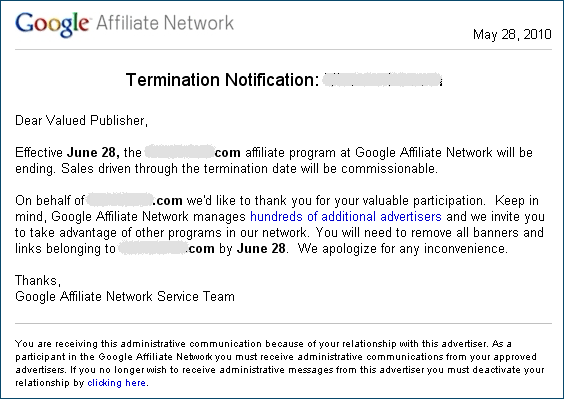 Google Affiliate Network program closure