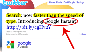 Google Instant announced on Twitter