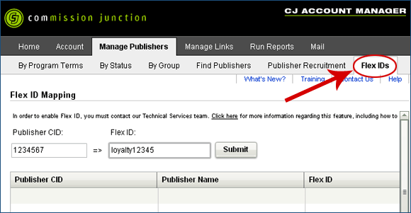 Commission Junction Flex ID sub-tab