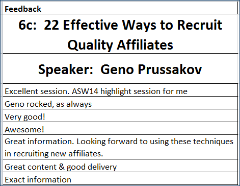 Affiliate Summit feedback on Geno Prussakov