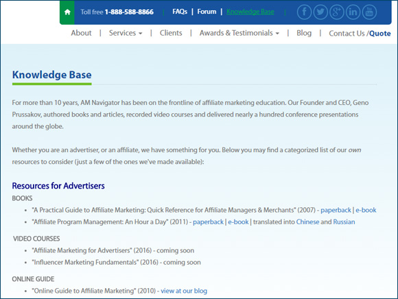 Affiliate marketing knowledge base
